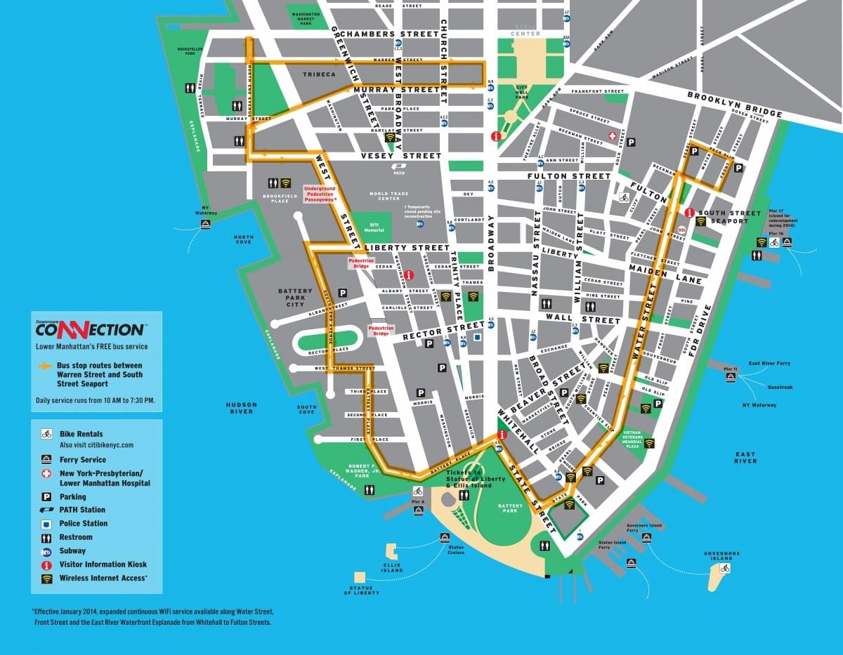 neðri-Manhattan gönguferð kort