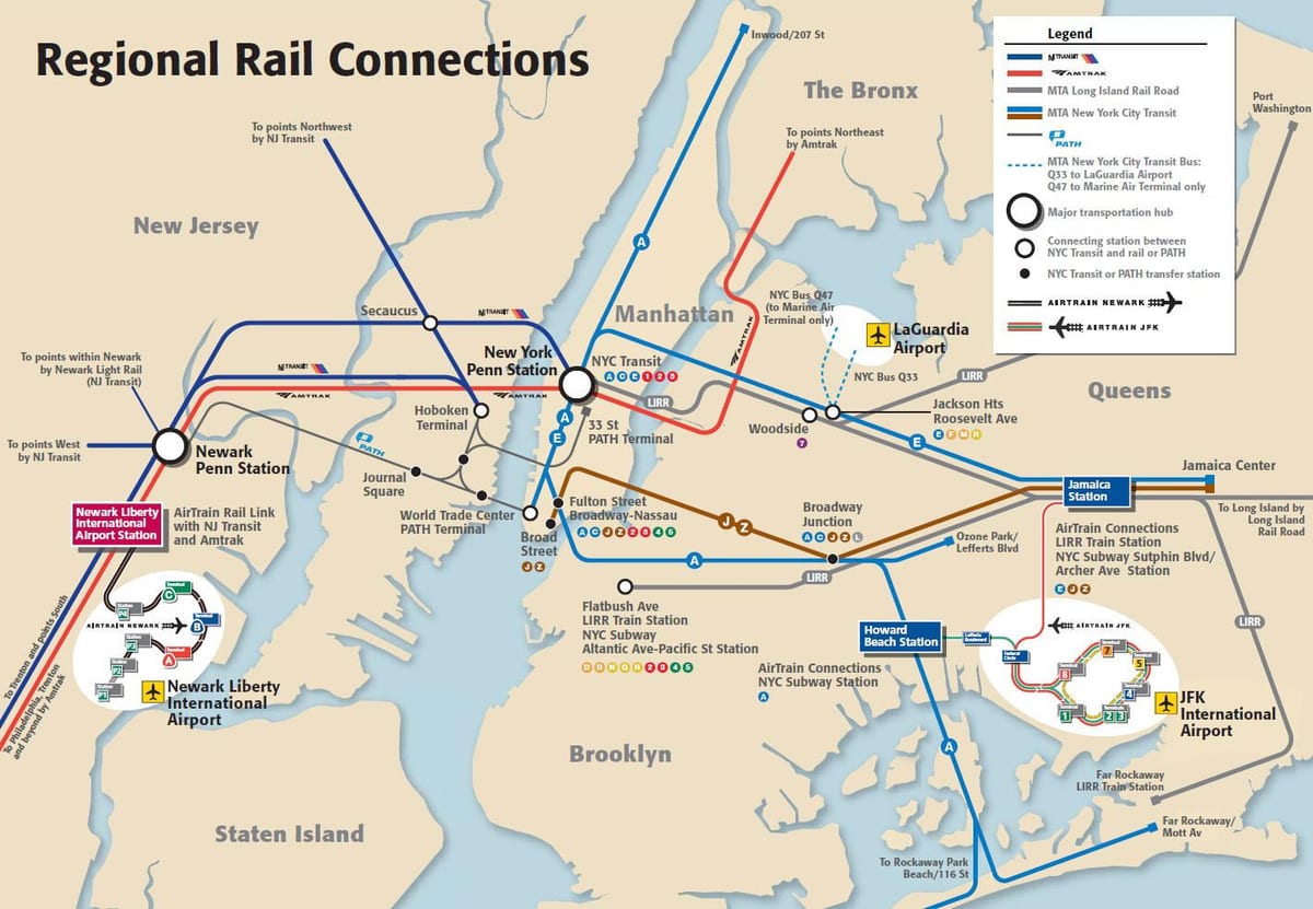 JFK til Manhattan neðanjarðarlestinni kort