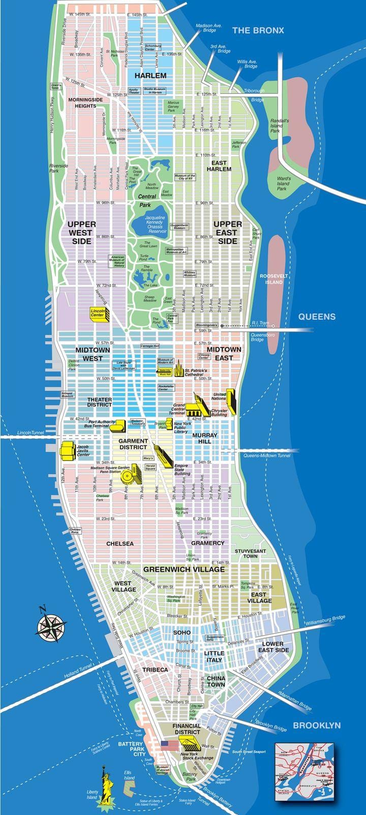 kort af Manhattan eyja