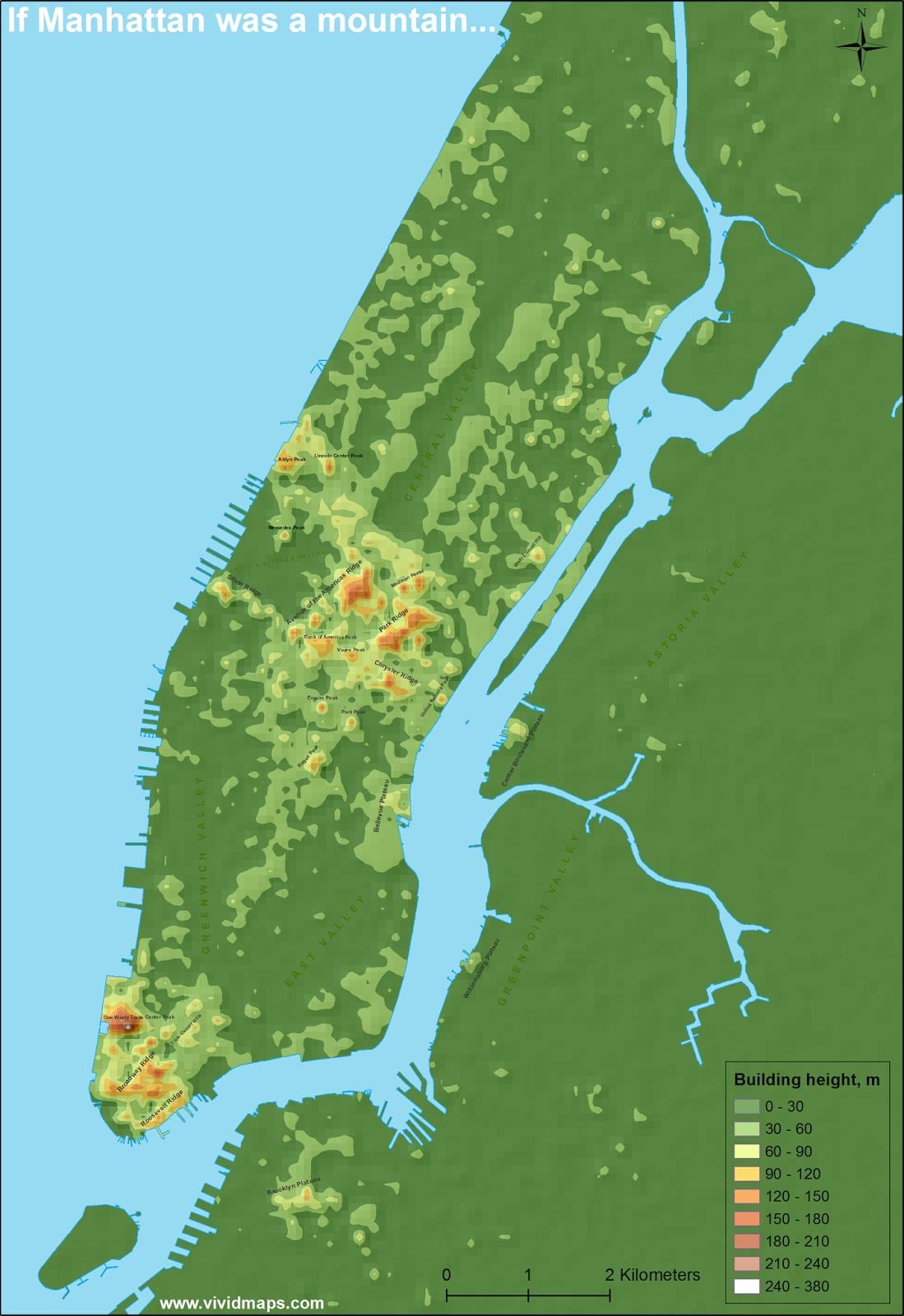 hæð kort af Manhattan
