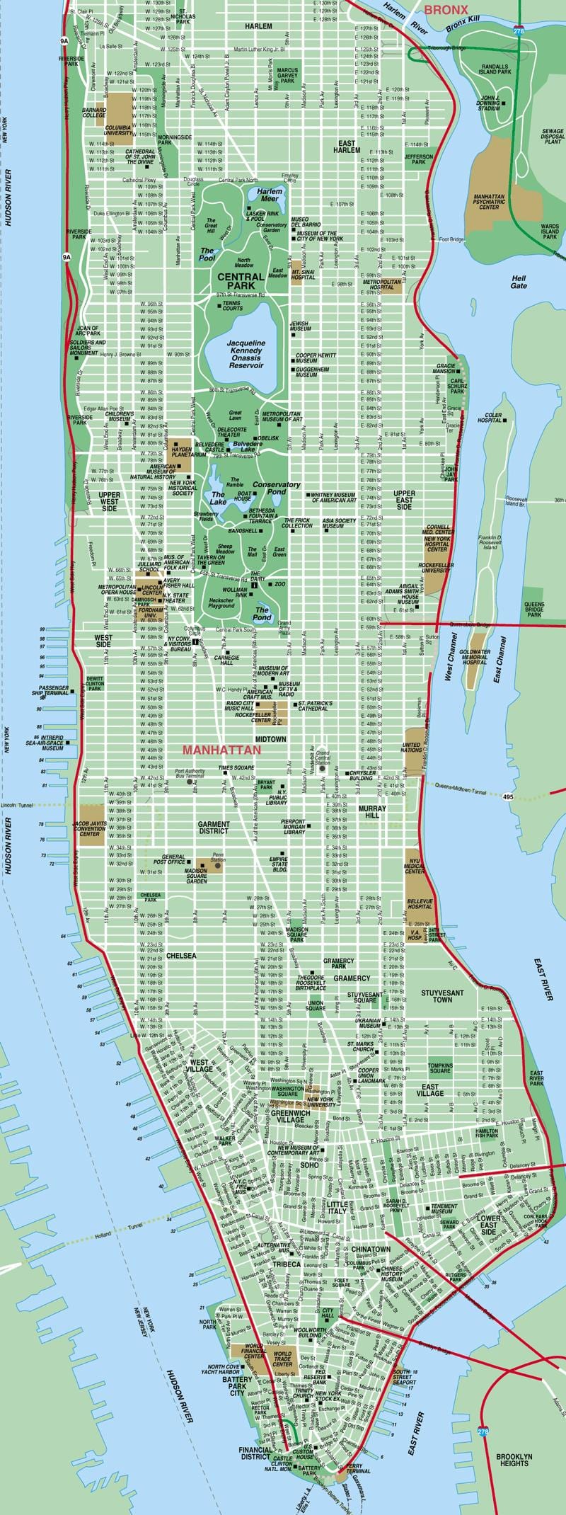 Manhattan götukort miklum smáatriðum