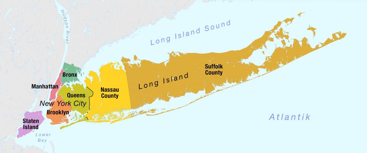 kort af New York á Manhattan og long island