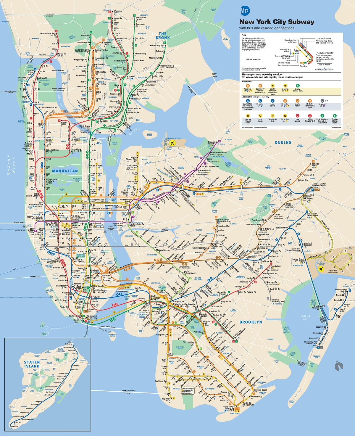 New York Manhattan neðanjarðarlestinni kort