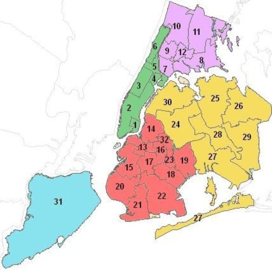 kort af Manhattan skóla hverfum
