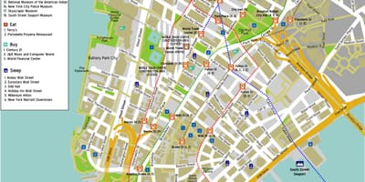 Kort af Manhattan með götunni nöfn