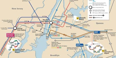 JFK til Manhattan neðanjarðarlestinni kort